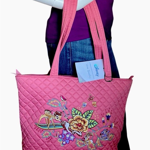 Vera Bradley Disney Bambi Small Vera Coral Tote Bag & RFID Wristlet w/Embroidery - Picture 2 of 14